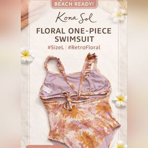 Kona Sol Pink & Orange Floral Ruffle-Back One-Piece Swimsuit